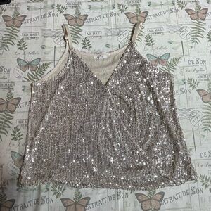 Maurices‎ Glitter gold Silver Cream Tank Top adjustable straps. 0X bling!